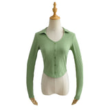 Women Sweater Knitwear Single-Breasted Cardigan Long Sleeve Lapel V-Shaped Slim T-shirt
