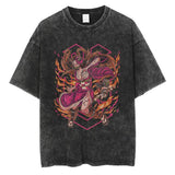 2024Men Vintage Black T Shirt Streetwear Harajuku Anime Print