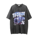 Men Vintage T-Shirt Racing Printed Washed and Worn Short Sleeve T-shirt