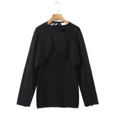 Women Sweater Knitwear Knitting Suit Sexy Sling Dress Ripped Sweater Two-Piece Set