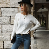 Women Knitted Sweater Autumn and Winter Women's Twist Long Sleeve White Sweater