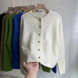 Women Knitted Cardigan Autumn Winter Retro Knitted Cardigan Loose Crew Neck Coat