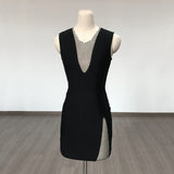 Women Evening Dress Sexy Sexy Sleeveless Grid Evening Dress Bandage One-Piece Dress