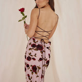 Women Dresses Sexy Sling Backless Rose Print Maxi Dress