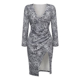 Women Dresses Sexy V-neck Split Long Sleeve Dress Dress Skirt (Zns0409)