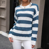 Women Knitted Sweater Autumn Long Sleeve Striped Sweater