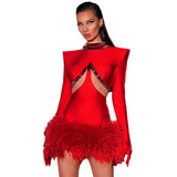 Women Dresses Bandage Dress Sexy Rhinestones Cutout Party Dress (Ont0408)