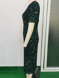 Women Evening Gown Sexy Retro Green Sequins Dress