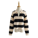 Women Sweater Knitwear Autumn and Winter Loose Striped Sweater Women's Casual Long-Sleeved Polo Top