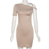 Women Dresses Summer Short Sleeve Solid Color Slim Fit Sexy Sheath Dress (Bla0420)