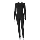 Women Jumpsuit Spring Slim-Fitting round Neck Long Sleeve Jumpsuit