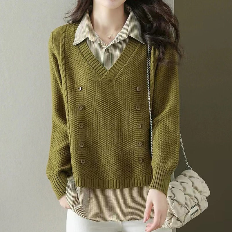 Women Knitted Pullover Spring and Autumn Loose Long-Sleeved Sweater Top