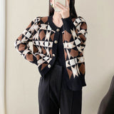 Women Knitwear Autumn Winter Retro round Neck Sweaters Cardigan