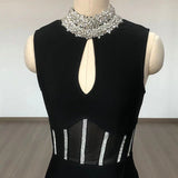 Women Evening Dress High Neck Sexy Hollow Mesh Bandage One-Piece Dress