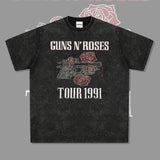 Men Vintage Rock Band T-Shirt Short Sleeve T-Shirt Rock Band Vintage Washed Old