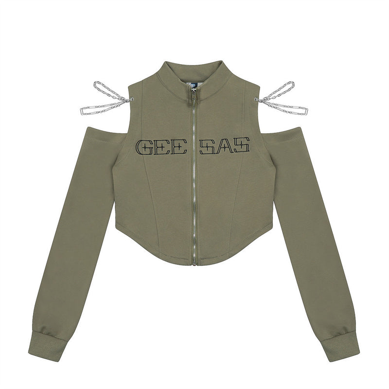 Women Jacket Chain off-the-Shoulder Cardigan Jacket