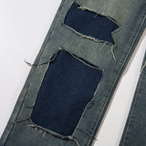 Women Pants Ripped Patchwork Straight Jeans