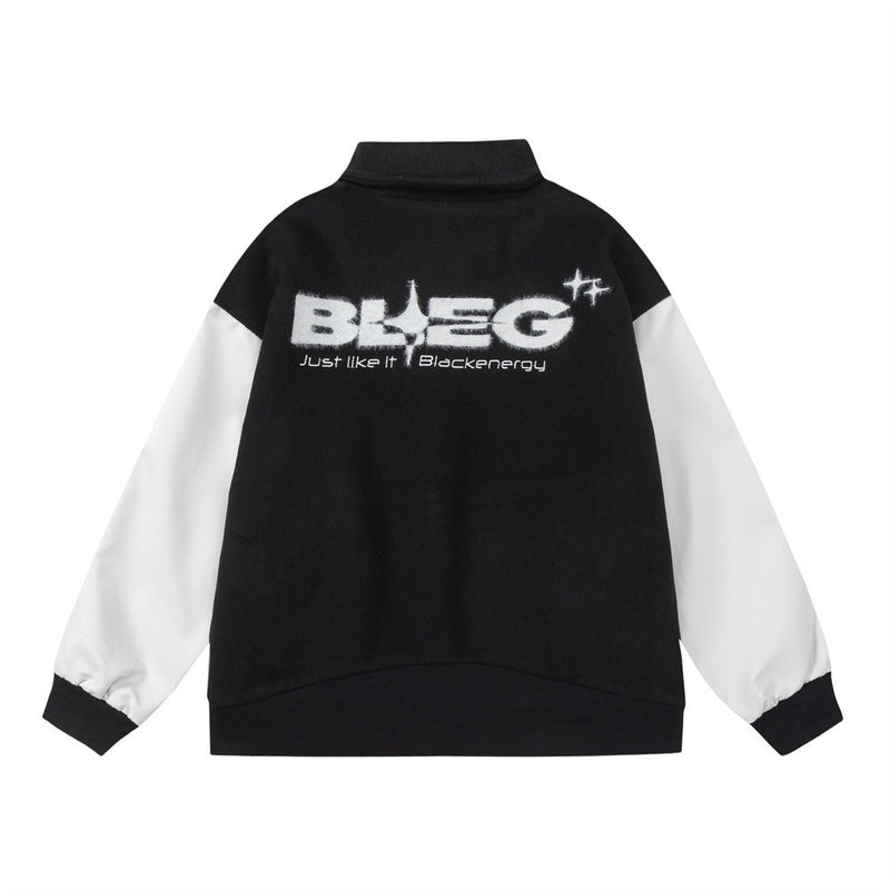 Men Jacket Coat Letter Baseball Uniform Jacket Male PU Leather Sleeve Baggy Coat