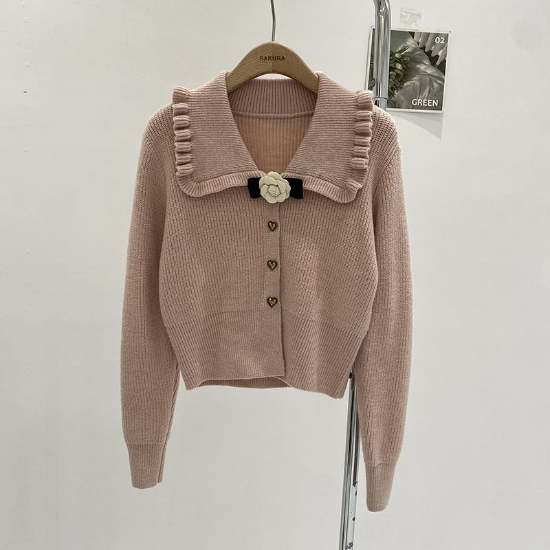 Women Knitted Cardigan Spring Single-Breasted Lapel Knitted Cardigan