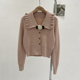 Women Knitted Cardigan Spring Single-Breasted Lapel Knitted Cardigan