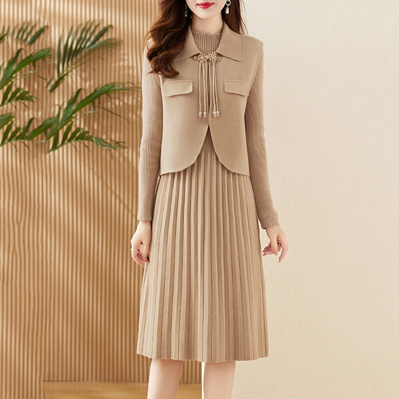 Women Knitwear Autumn and Winter Two-Piece Suit Knitwear Dress