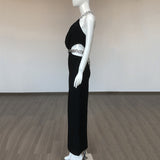 Women Evening Dress Hollow-out Midriff Backless Black Dress Bandage Gown