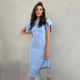 Women Dress Spring/Summer round Neck Puff Sleeve Dress Sheath Tight Dress