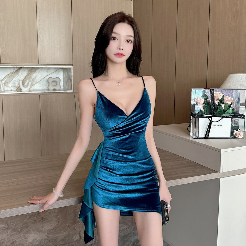 Women Maxi Dress Spring Sexy Tassel Hip Spaghetti Straps Dress