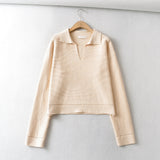 Women Sweater Knitwear Winter V-neck Solid Color Sweater Long Sleeve Short Pullover