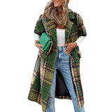 Women Trench Coat Autumn Long Sleeve Turn-down Collar Coat Printed Woolen Long-Cut Coat