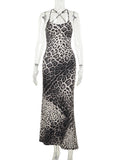 Women Dresses Summer Slim Strap Dress Sexy Leopard Print Backless Dress