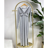Women Dresses Gray V-neck Casual Dress Long Dress