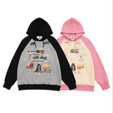 Men Hoodie Fall/Winter Cat Printing Stitching Contrast Color Hooded Sweatshirt