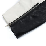 Women Jacket Stitching Contrast Color PU Leather Jacket Stand Collar Casual Long Sleeve Motorcycle Jacket