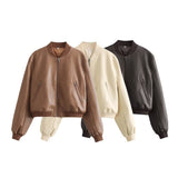 Women Leather Jacket Autumn Leisure Imitation Leather Flight Jacket PU Leather Coat