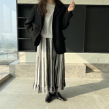 Women Knitted Skirt Black and White Striped Dress Tassel Knitted Skirt