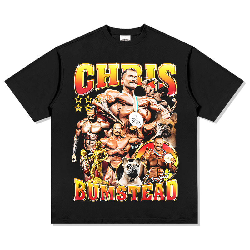 Mens Vintage Boxer T-Shirt Chris Bumstead Printed Short Sleeve T-Shirt Vintage Washed Casual