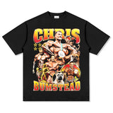 Mens Vintage Boxer T-Shirt Chris Bumstead Printed Short Sleeve T-Shirt Vintage Washed Casual