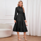 Women Date Dress Stand-up Collar Bowknot Dress Autumn and Winter