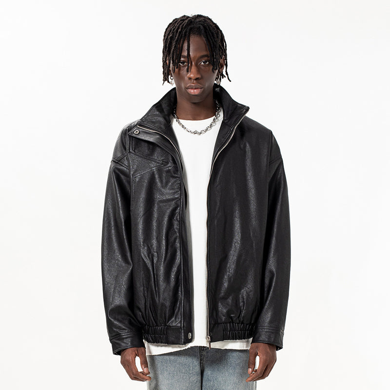 Men Jacket Coat Men Spring and Autumn Zipper Leather Coat