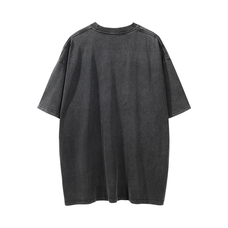 Men Vintage T-shirt Abstract Printing Washed Distressed Short Sleeve T-shirt