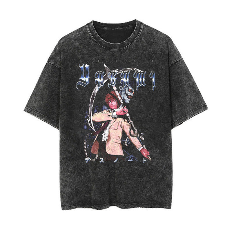 Cotton washed summer retro T-shirt rap men's and women's short sleeves