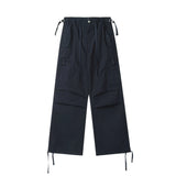 Men Sweatpants Overalls Men's Pleated Multi-Pocket Trousers Drawstring Leisure Trousers