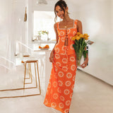 Women Dresses Square Collar Top Printed Long Dress Split Dress Suit (Jkw0408)