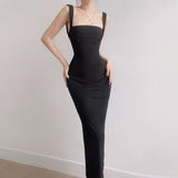 Women Dresses Knitted Sexy Backless Spaghetti Straps Dress Long Dress