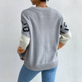Women Knitted Sweater Autumn and Winter Long Sleeve Leopard Print Contrast Color Knitted Sweater