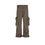 MIJKO Mens Vintage Pants Wide-footed Brown Jeans