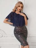 Women Evening Gown Sexy Strap Chiffon Sequins Dress