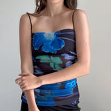 Women Dresses Straps Tulle Dress Slim-Fit Printed Dress