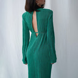 Women Dress Spring round Neck Pleated Long Sleeve Dress Sheath Dress